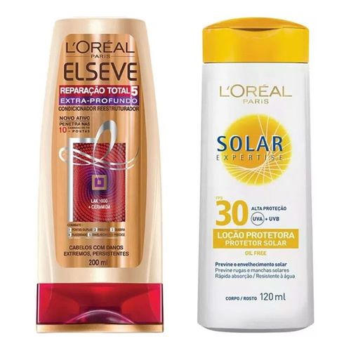 Protetor Solar Loreal Expertise FPS 30 120ml + Elseve RT5 200ml Protetor Solar Loreal Expertise FPS 30 120ml + Elseve RT5 200ml