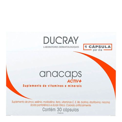 Suplemento de Vitaminas e Minerais Ducray Anacaps Active+ Fortalecimento do Cabelo e Unha 30 Cápsulas