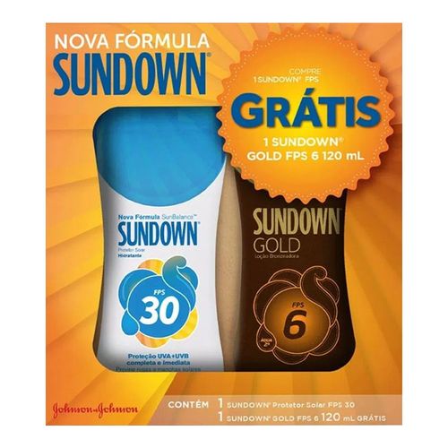 Protetor Solar Sundown FPS 30 200ml + Loção Bronzeadora Sundown Gold FPS 6 120ml Grátis Protetor Solar Sundown FPS 30 200ml + Loção Bronzeadora Sundown Gold FPS 6 120ml Grátis