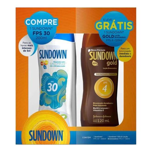 Protetor Solar Sundown FPS 30 200ml Grátis 1 Sundown Gold FPS 4 120ml Protetor Solar Sundown FPS 30 200ml Grátis 1 Sundown Gold FPS 4 120ml