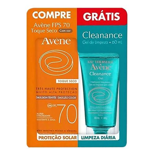 Protetor Solar Avene Emulsion Toque Seco FPS 70 + Cleanance Gel 60ml Protetor Solar Avene Emulsion Toque Seco FPS 70 + Cleanance Gel 60ml
