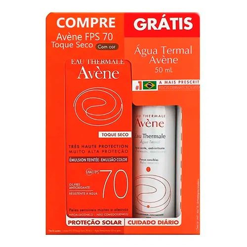 Protetor Solar Avène Emulsion Toque Seco FPS 70 Com Cor + Água Termal
