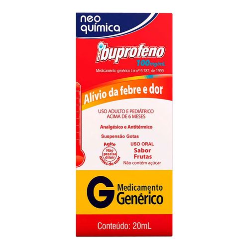 Ibuprofeno Suspensão Oral 100mg/ml Genérico Neo Química 20ml Ibuprofeno Suspensão Oral 100mg/ml Genérico Neo Química 20ml