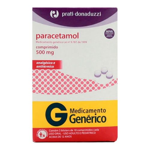 Paracetamol 500mg Genérico Prati Donaduzzi 20 Comprimidos Paracetamol 500mg Genérico Prati Donaduzzi 20 Comprimidos