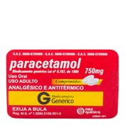 Paracetamol 750mg Genérico Neo Química 4 Comprimidos