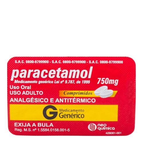 Paracetamol 750mg Genérico Neo Química 4 Comprimidos Paracetamol 750mg Genérico Neo Química 4 Comprimidos