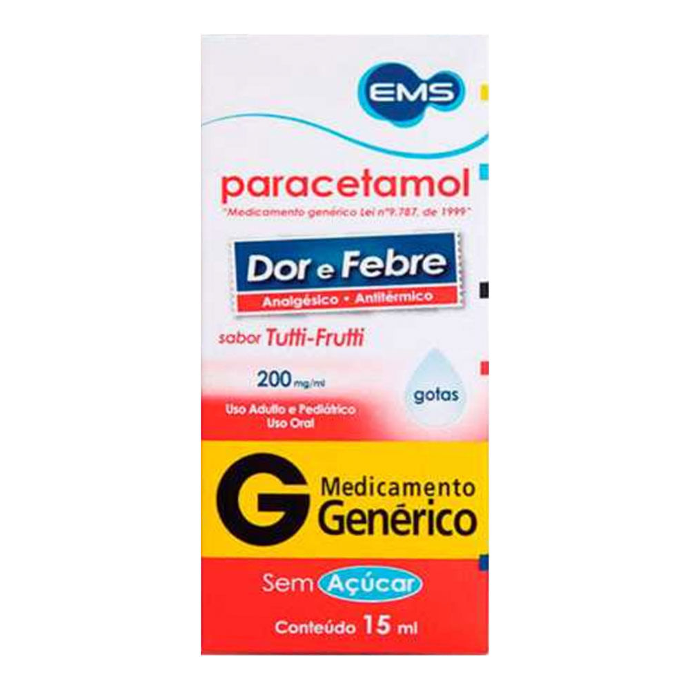 Analgésico e Antitérmico Paracetamol 200mg/ml Genérico EMS 15ml