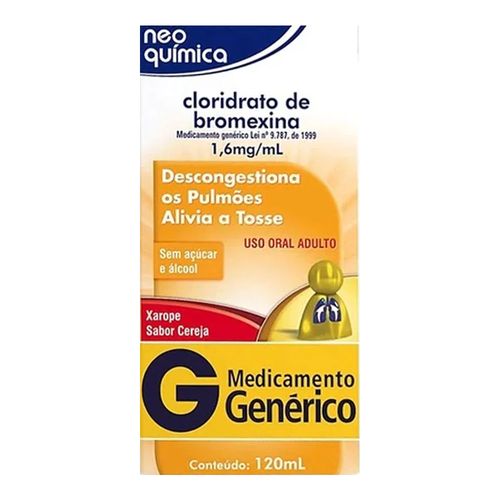 Cloridrato de Bromexina 1,6mg/ml Genérico Neo Química Xarope Adulto 120ml Cloridrato de Bromexina 1,6mg/ml Genérico Neo Química Xarope Adulto 120ml