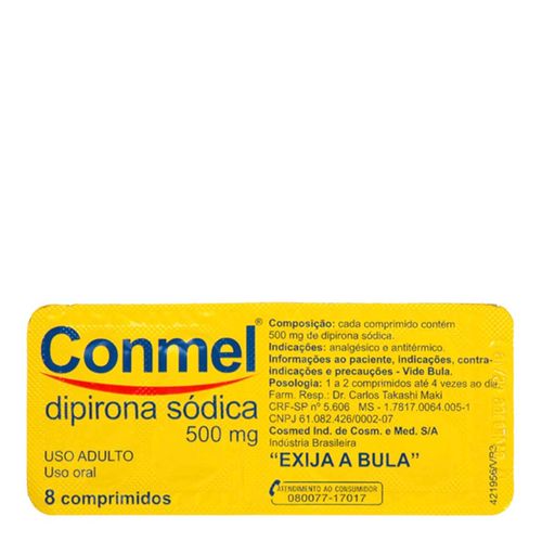Conmel 500mg 8 comprimidos - Drogarias Pacheco