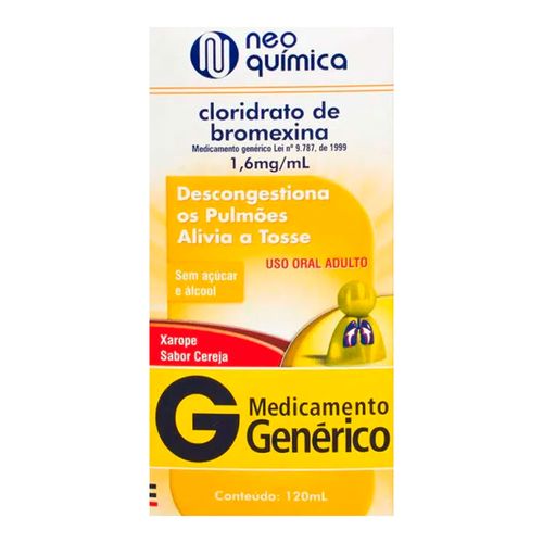 Cloridrato de Bromexina Xarope Adulto 1,6mg/ml Genérico Nds 120ml Cloridrato de Bromexina Xarope Adulto 1,6mg/ml Genérico Nds 120ml