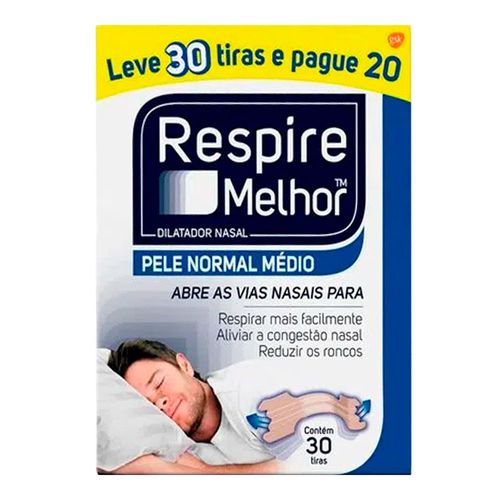 Dilatador Nasal Respire Melhor Pele Normal Tamanho Médio 30 Tiras Dilatador Nasal Respire Melhor Pele Normal Tamanho Médio 30 Tiras