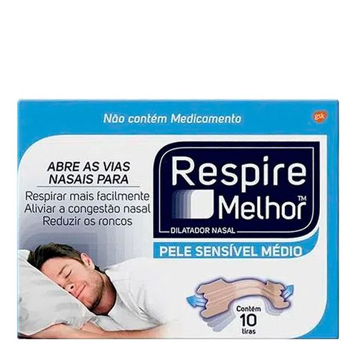 Dilatador Nasal Respire Melhor Pele Sensível Tamanho Médio 10 Tiras