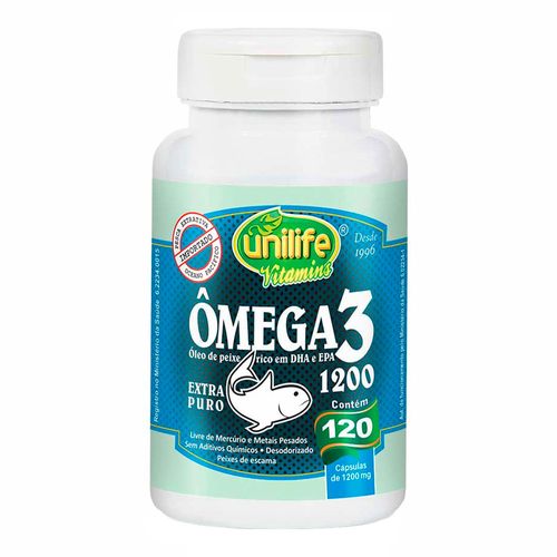 Óleo de Peixe Ômega 3 - Unilife - 120 Cápsulas de 1200mg Óleo de Peixe Ômega 3 - Unilife - 120 Cápsulas de 1200mg