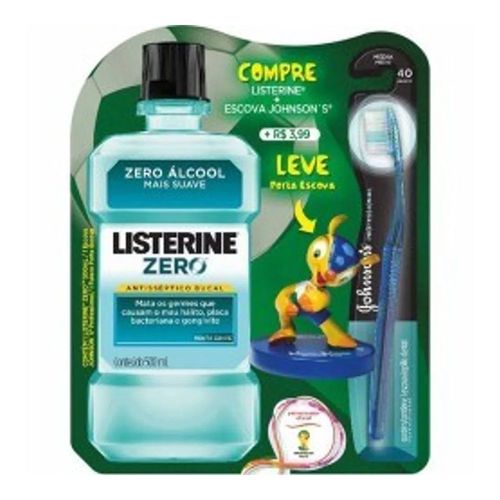 Enxaguante Bucal Listerine Zero 500ml + Escova Média + Porta Escova