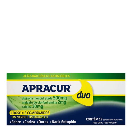 Antigripal, Analgésico E Antialérgico Apracur Duo 500Mg + 2Mg + 30Mg 12 Comprimidos Revestidos