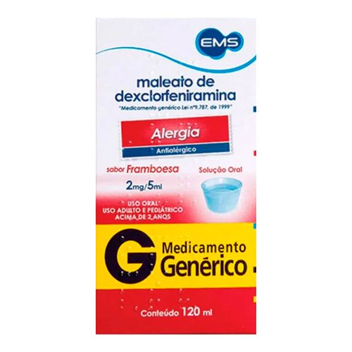 Maleato Dexclorfeniramina 0,4mg/ml Genérico EMS Xarope 120ml Maleato Dexclorfeniramina 0,4mg/ml Genérico EMS Xarope 120ml
