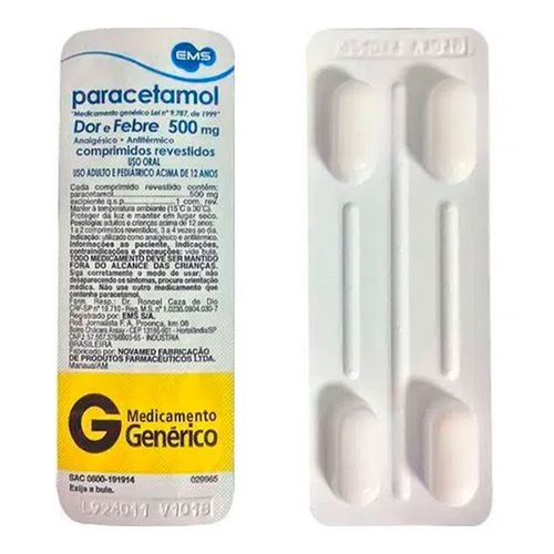 Paracetamol 500mg Genérico Sem 4 Comprimidos Paracetamol 500mg Genérico Sem 4 Comprimidos
