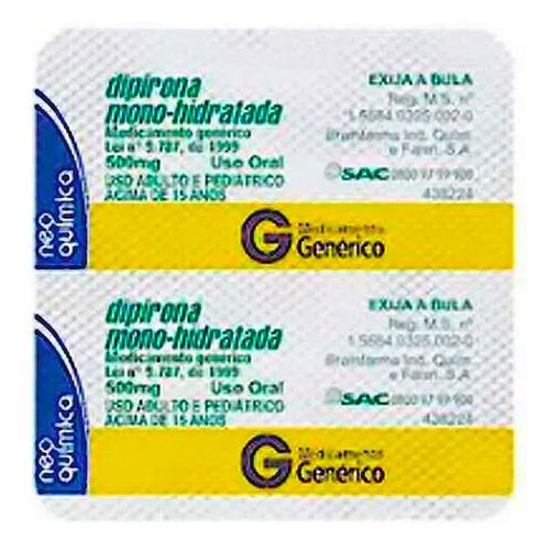Dipirona Sódica 500mg Genérico Neo Química 4 Comprimidos Dipirona Sódica 500mg Genérico Neo Química 4 Comprimidos