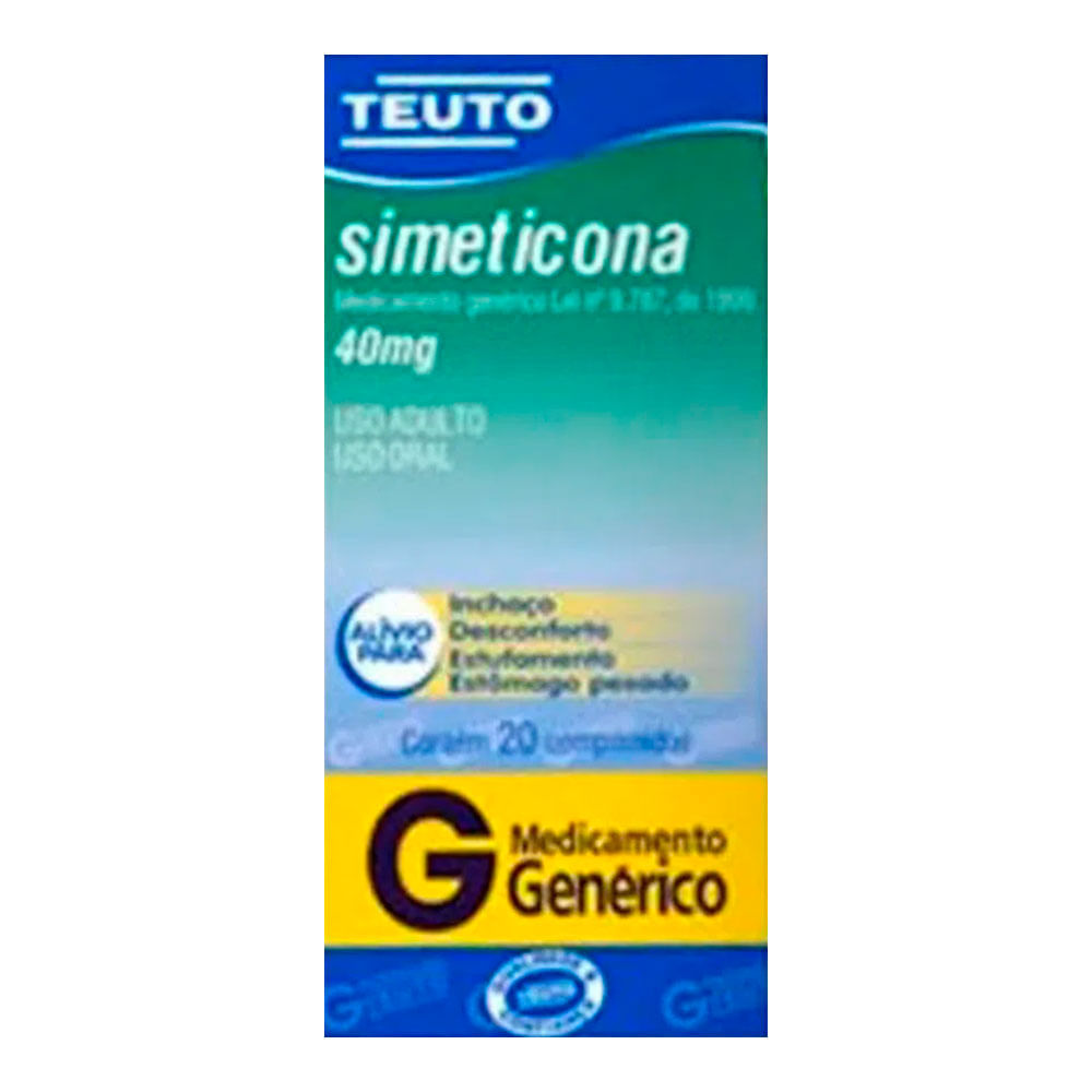 Antigases Simeticona 40mg Genérico Teuto 20 Comprimidos