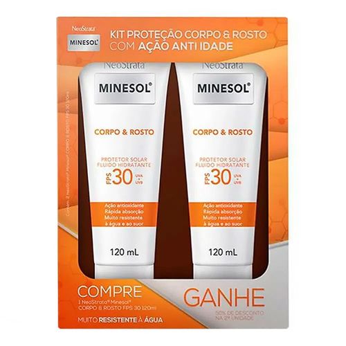 Kit Protetor Solar Neostrata Minesol Corpo e Rosto FPS30 120ml 2 unidades