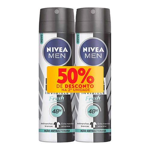 Desodorante Aerosol Masculino Nivea Invisible Black & White 150g 2 Unidades Desodorante Aerosol Masculino Nivea Invisible Black & White 150g 2 Unidades