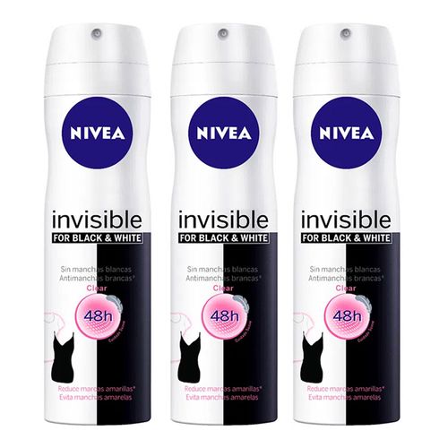 Desodorante Aerosol Nivea Black & White Invisível 150g C/ 3 Unidades Desodorante Aerosol Nivea Black & White Invisível 150g C/ 3 Unidades