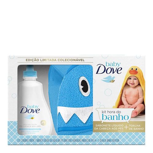 Kit Dove Baby Hidratação Enriquecida Sabonete Líquido 400ml + Toalha de Banho Tubarão