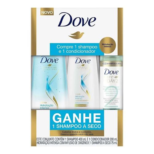 Kit Dove Hidratação Intensa Shampoo 400ml + Condicionador 200ml + Shampoo a Seco Day 2 75ml Kit Dove Hidratação Intensa Shampoo 400ml + Condicionador 200ml + Shampoo a Seco Day 2 75ml