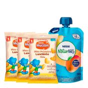 Kit-Nestle-Mucilon-Meu-Primeiro-Lanchinho-Milho-35g-3-Unidades--pure-de-Frutas-Naturnes-Pera-e-Manga-Pouch-99g