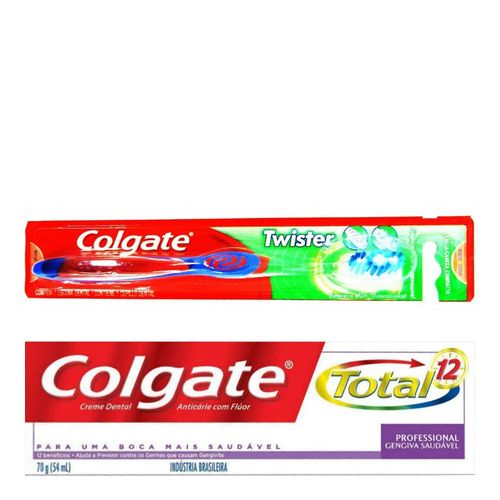 Kit Escova Dental Colgate Twister + Creme Dental Colgate Total 1