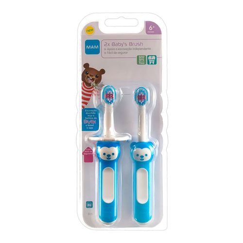 Kit Escova Dental Mam Baby Brush 6+ Meses Azul 2 Unidades