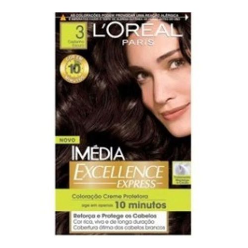 Tintura Imédia Excellence L'Oréal Express 3 Castanho Escuro Tintura Imédia Excellence L'Oréal Express 3 Castanho Escuro