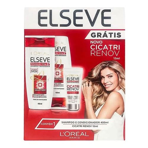 Kit Elseve Reparação Total 5 Shampoo + Condicionador 400ml + Máscara de Tratamento Cicatri Renov Kit Elseve Reparação Total 5 Shampoo + Condicionador 400ml + Máscara de Tratamento Cicatri Renov
