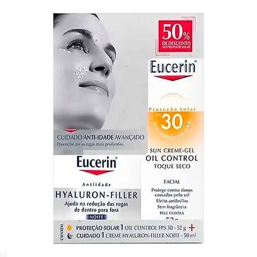 Kit Eucerin Hyaluron-Filler Noite 50g + Sun Facial Oil Control FPS30 52g Kit Eucerin Hyaluron-Filler Noite 50g + Sun Facial Oil Control FPS30 52g