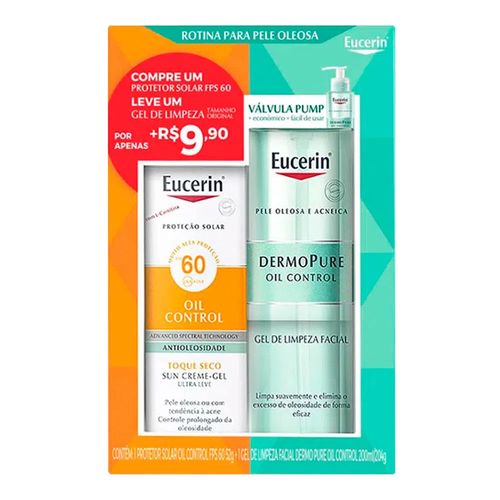 Kit Eucerin Protetor Solar Facial Oil Control FPS60 52g + Gel de Limpeza Facial Dermo Pure 200ml Kit Eucerin Protetor Solar Facial Oil Control FPS60 52g + Gel de Limpeza Facial Dermo Pure 200ml