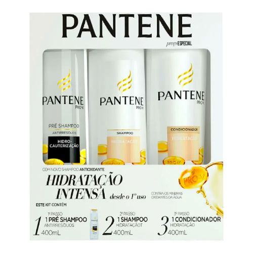 Kit Pantene Hidratação Intensa Pré Shampoo 400ml + Shampoo 400ml + Condicionador 400ml Kit Pantene Hidratação Intensa Pré Shampoo 400ml + Shampoo 400ml + Condicionador 400ml