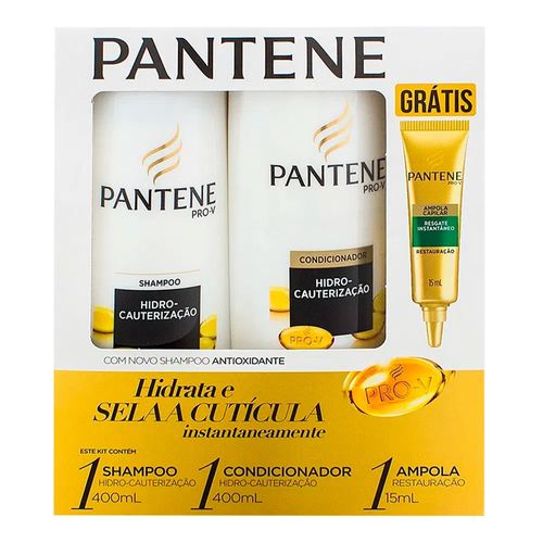 Kit Pantene Hidro-Cauterização Shampoo 400ml + Condicionador 200ml + Ampola Restauração 15ml Kit Pantene Hidro-Cauterização Shampoo 400ml + Condicionador 200ml + Ampola Restauração 15ml