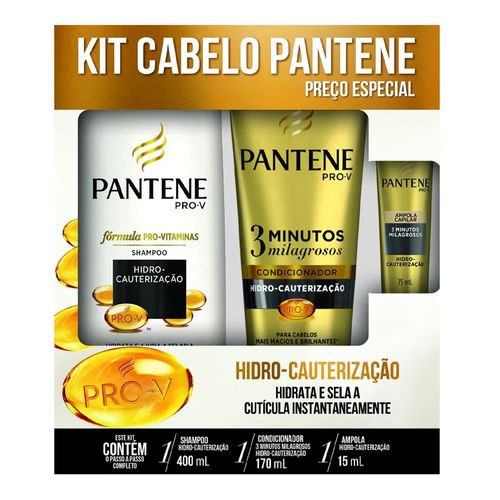 Kit Pantene Hidro-Cauterização Shampoo 400ml + Condicionador 3 Minutos Milagrosos 170ml + Ampola 15ml Kit Pantene Hidro-Cauterização Shampoo 400ml + Condicionador 3 Minutos Milagrosos 170ml + Ampola 15ml