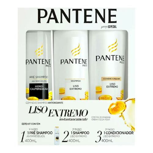 Kit Pantene Liso Extremo Pré Shampoo 400ml + Shampoo 400ml + Condicionador 400ml Kit Pantene Liso Extremo Pré Shampoo 400ml + Shampoo 400ml + Condicionador 400ml