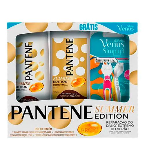 Kit Pantene Summer Edition Shampoo 400ml + Condicionador 175ml Grátis Aparelho de Depilação Gillette Venus Simply 3