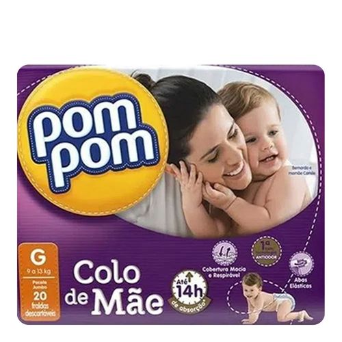 Fralda Descartável Pom Pom Colo de Mamãe Tamanho G 20 Unidades Fralda Descartável Pom Pom Colo de Mamãe Tamanho G 20 Unidades