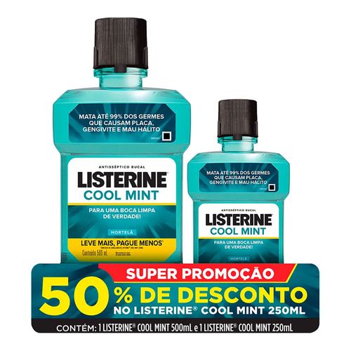 Kit Antisséptico Bucal Listerine Cool Mint 500ml + 250ml