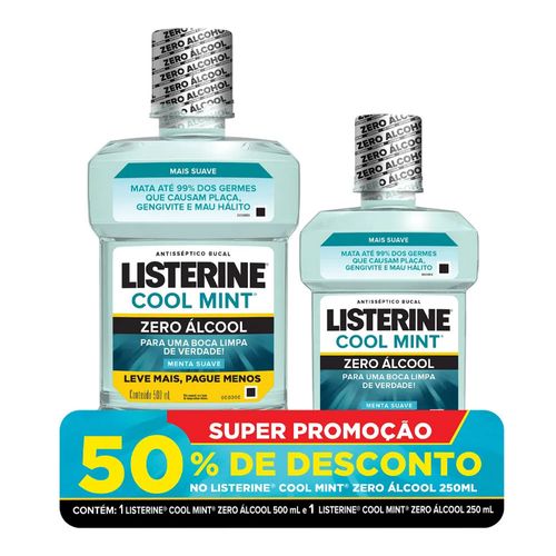 Kit Antisséptico Bucal Listerine Cool Mint Zero Álcool 500ml + 250ml Kit Antisséptico Bucal Listerine Cool Mint Zero Álcool 500ml + 250ml