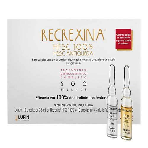 Kit Ampola de Tratamento Capilar Recrexina 500 Mulher HFSC 100% 3,5ml 10 Unidades + HSSC Antiqueda 3,5ml 10 Unidades