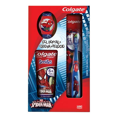 Gel Dental Infantil Colgate Smiles Homem Aranha 6+ 100g + Escova Dental 5+ + Relógio Gel Dental Infantil Colgate Smiles Homem Aranha 6+ 100g + Escova Dental 5+ + Relógio
