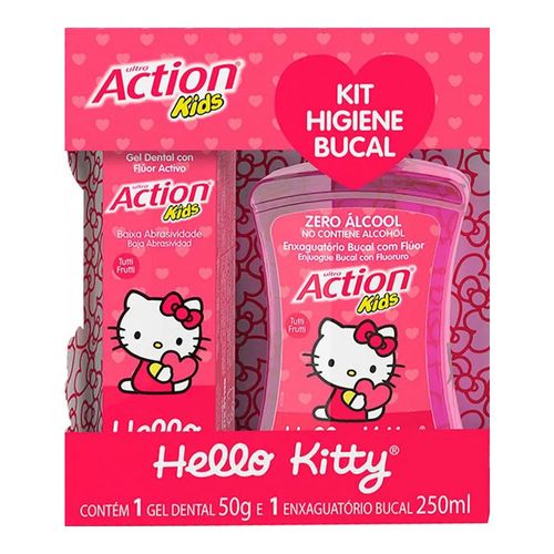 Kit Higiene Bucal Ultra Action Boni Kids Hello Kitty Gel Dental 50g + Enxaguatório Bucal 250ml