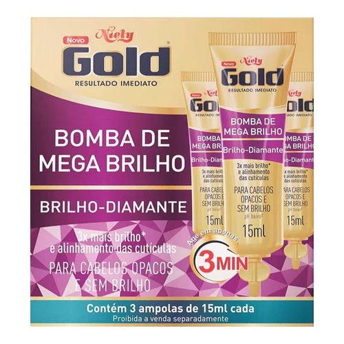 Kit Niely Gold Ampola de Tratamento Bomba de Mega Brilho 15ml 3 Unidades Kit Niely Gold Ampola de Tratamento Bomba de Mega Brilho 15ml 3 Unidades