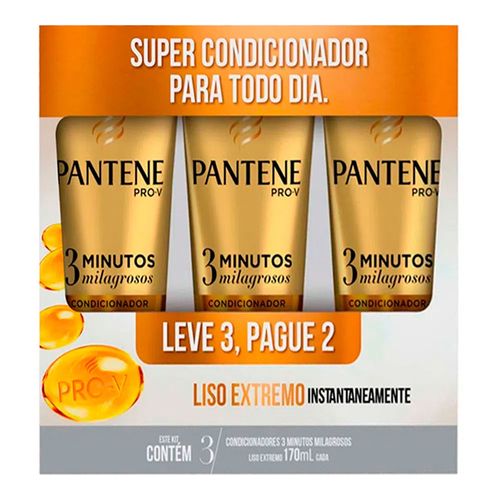 Kit Pantene 3 Minutos Milagrosos Liso Extremo Condicionador 170ml 3 Unidades Kit Pantene 3 Minutos Milagrosos Liso Extremo Condicionador 170ml 3 Unidades