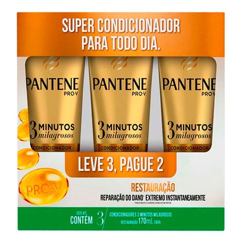 Kit Pantene 3 Minutos Milagrosos Restauração Condicionador 170ml 3 Unidades Kit Pantene 3 Minutos Milagrosos Restauração Condicionador 170ml 3 Unidades