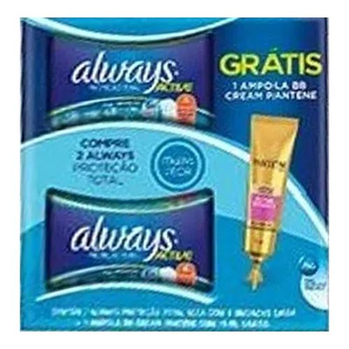 Kit Absorvente Always Externo Active C/ Abas C/ 2 + Ampola de Tramento Pantene Proctor Kit Absorvente Always Externo Active C/ Abas C/ 2 + Ampola de Tramento Pantene Proctor